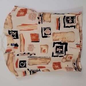 Vintage Lilly Sports Abstract Cream, Orange, Tan & Black Short Sleeve Top S